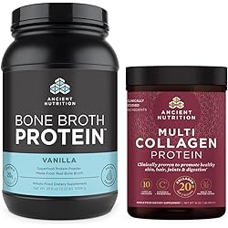 Bone Broth Protein Powder, Vanilla, 40 Servings Multi Collagen Protein Powder, Unflavored, 45 Servings by Ancient Nutrition