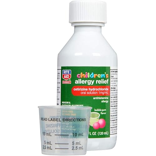 Rite Aid Children's Allergy Relief Cetirizine, Bubble Gum Flavor, 1 mg - 4 fl oz | Childrens Allergy Medicine for Kids | Sugar-Free, Dye-Free, Alcohol-Free | Child Allergy Medicine | Runny Nose Relief