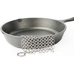 Cast Iron Cleaner Scrubber Stainless Steel,316 Chainmail Scrubber 4"x4" Skillet Cleaner for Cast Iron Pans,Removes Stuck Food on Iron Skillets,Pre-Seasoned Waffle Iron Pans,Dutch Ovens,Glassware,1Pack