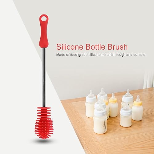 Bottle Cleaning Brus, Silicone Kitchen Cleaner Non Slip Handle for Hydro Flask Glassware Washing Cleaning, Red