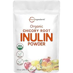 Organic Daily Prebiotic Dietary Fiber Supplement Powder, Inulin Fiber from Chicory Root, 10 Ounce, Highly Promote Intestinal Colon, Gut Health and Digestive Function, Vegan Friendly