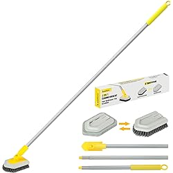 2 in 1 Cleaning Brush Tub and Tile Scrubber Brush Sponge with 46'' Extendable Long Lightweight Handle Detachable Stiff Bristles Scrub Brush for Cleaning Bathtub Shower Bathroom