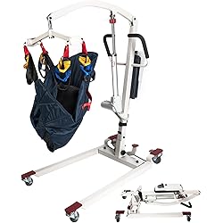 Hi-Fortune Patient Lift Electric Foldable Hydraulic Body Transfer for Home Use Seniors Free-Assembly Heavy-Duty, Battery-Powered with Low Base, 400lb Weight Capacity with Medium U-Sling, White