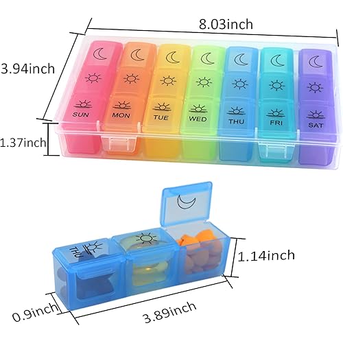 Weekly Pill Organizer 3 Times a Day, Travel Friendly Pill Box 7 Day with Large Compartments and Sturdy Design, Portable Medication Reminder for VitaminsFish OilsSupplements