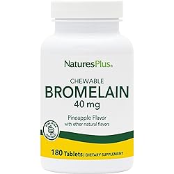 NaturesPlus Chewable Bromelain - 40 mg - Natural Proteolytic Enzyme Supplement , Sinus Support , Anti-Inflammatory - 180 Chewable Tablets 180 Servings