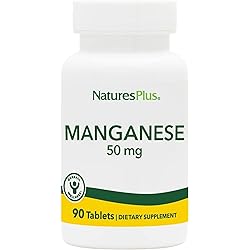 NaturesPlus Manganese Amino Acid Chelate - 50 mg , 90 Vegetarian Tablets - High Potency Essential Trace Mineral Supplement , Supports Bone & Cartilage Health - Gluten-Free - 90 Servings