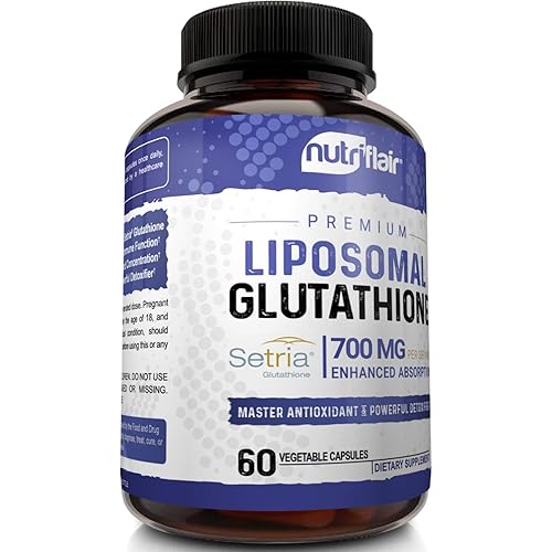 NutriFlair Liposomal Glutathione Setria® 700mg - Pure Reduced, Stable, Active Form L Glutathione reductase GSH, Enhanced Absorption - Non GMO Antioxidant, Detox, Cardiovascular, Brain, Immune Health