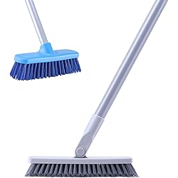 YONILL Floor Scrub Brush and Grout Brush with Long Handle Set - Swivel Grout Cleaner Brush and Stiff Bristle Deck Brush Combo, Scrubber Cleaning Brushes for Tile Floors, Shower, Kitchen and Garage