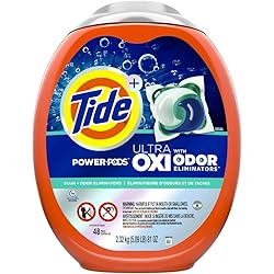 Tide Ultra OXI Power PODS with Odor Eliminators Laundry Detergent Pacs, 48 Count, For Visible and Invisible Dirt