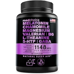 10-in-1 Melatonin 6mg Natural Sleep Aid, Sleep Supplement w L Theanine, 5 HTP, GABA, Valerian Root, Chamomile, Vitamin B6, Magnesium for Sleep, Stress & Mood Support - Melatonin for Adults