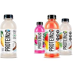 Protein2o Low Calorie Protein Infused Water, 15g Whey Protein Isolate, Tropical Coconut Pack of 12, 16.89 Ounce & Protein Infused Water, Flavor Fusion Variety Pack 16.9 Oz, Pack Of 12