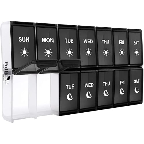 XL Weekly Pill Organizer 2 Times a Day, Fullicon Extra Large Daily Pill Cases Oversized AM PM Pill Box Twice a Day for VitaminFish OilPillsSupplements