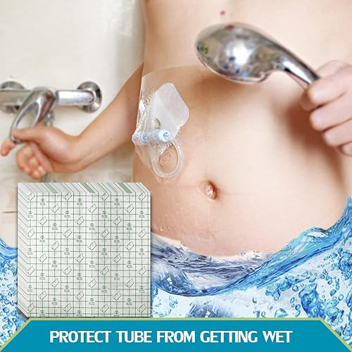 Waterproof PD Dialysis Catheter Shower Cover Wound Shields for Picc Line Bandage Chest Peritoneal Chemo Port Feeding Tube G-tube Coverage Patient Bathing Water Barrier Protector, 7.9"x7.9"Pack of 50