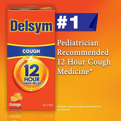 Delsym Adult 12 Hour Cough Relief Medicine, Powerful Cough Relief for 12 Good Hours, Cough Suppressing Liquid, #1 Pharmacist Recommended, Orange Flavor, 3 Fl Oz Pack of 1
