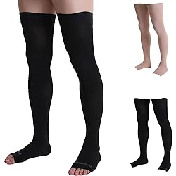 Doc Miller Thigh High Open Toe Compression Stockings 20-30mmHg for Varicose Veins, Pregnancy Support Open Toe Thigh High Compression Socks for Women and Men - 1 Pair Black Large