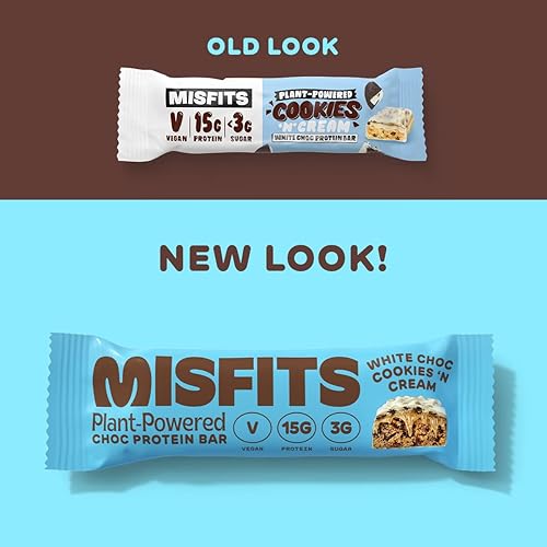 Misfits Vegan Protein Bar, Plant Based Chocolate Protein Bar, High Protein, Low Sugar, Low Carb, Gluten Free, Dairy Free, Non GMO, Pack Of 12 Cookies & Cream