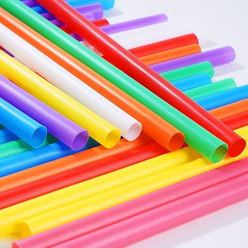 200 PCS Jumbo Smoothie Straws, Colorful Disposable Plastic Large Wide-mouthed Milkshake Straw 0.43" Diameter and 8.2" long