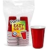 PAMI Easy Grip Red Plastic Party Cups [Pack of 50] - 18oz Disposable Drinking Glasses- Plastic Glasses For Iced Tea, Smoothies, Punch, Cocktails & Cold Drinks- Beer Beerpong Cups In Resealable Bag