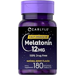 Carlyle Melatonin 12 mg Fast Dissolve 180 Tablets | Drug Free | Natural Berry Flavor | Vegetarian, Non-GMO, Gluten Free