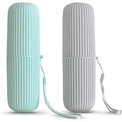2Pcs Travel Toothbrush Holder, Portable Toothbrush Case Long 7.7 inch for Traveling, Camping, Business Trip and School, Multifuction Toothbrushes Toothpaste Set with Two Colors Green and Grey