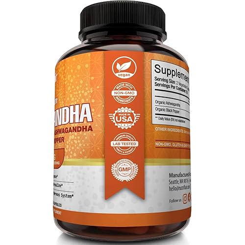 NutriFlair Organic Ashwagandha Capsules 1600mg with Black Pepper, 120 Vegan Pills - Powerful Root Powder Supplement - Stress Anxiety Relief, Immune, Mood Enhancer, Energy, Adrenal and Thyroid Support