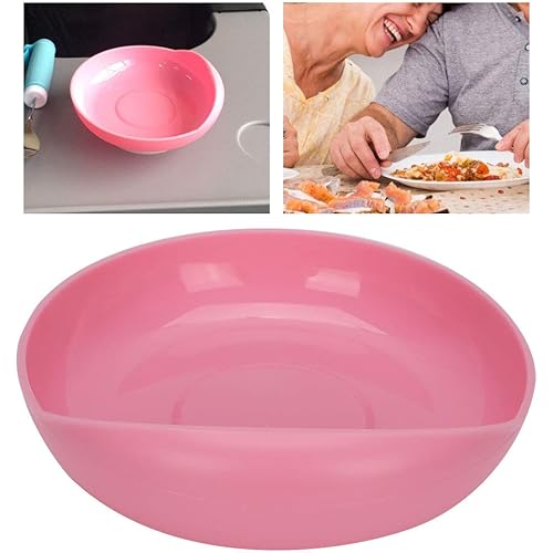 Jadpes Spillproof Scoop Plate, Red Round Scoop Dish, Elderly Care Spill‑Proof Plate with Suction Cup Base Disabled Non‑Slip Tableware for Independent Eating, Self-Feeding Aid