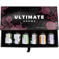 Essential Oils by Ultimate Aroma 100% Pure Therapeutic Grade Oils kit- Top 6 Aromatherapy Oils Gift Set-6 10MLEucalyptus, Lavender, Lemon Grass, Orange, Peppermint, Tea Tree