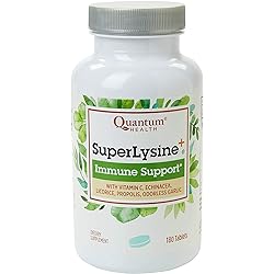 Quantum Health Super Lysine Advanced Formula Lysine Immune Support with Vitamin C, Echinacea, Licorice, Propolis, Odorless Garlic 180 Tablets, Packaging may vary