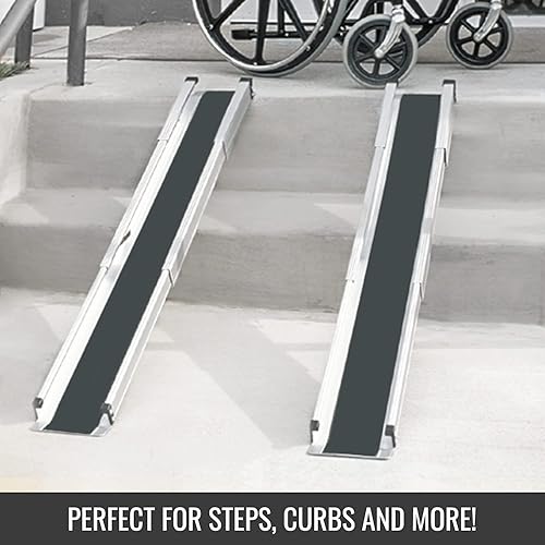 DMI Wheelchair Ramp,Entry Ramp,Threshold Ramp and Handicap Ramp is Portable and Adjustable from 3-5 Ft Long, 4.5 In Wide for Entryway,Doors,Steps,Shed or Curb,Storage Bag and 2 Ramps Included