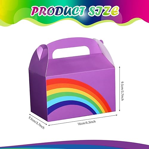 12 Pcs Rainbow Party Favor Treat Gift, 6 Color Bulk Snack Candy Goodie Boxes Paper Gift Gable Boxes for Girls Boys Kid Birthday, Baby Shower, Rainbow Party Supplies