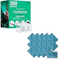 Metene 300 Pack Lens Cleaning Wipes ＆ 15 Pack Microfiber Cleaning Cloths（Lake Blue