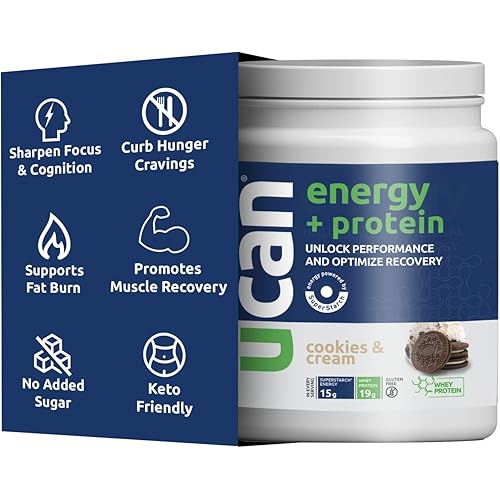 UCAN Energy Whey Protein Powder - 19g Whey Protein Per Serving with Energy Boost - Keto Protein Powder - No Added Sugar, Gluten-Free - Cookies & Cream - 12 Servings
