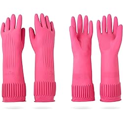 DABOGOSA Mamison 2 Pairs Reusable Waterproof Household Dishwashing Cleaning Rubber Gloves, Non-Slip Kitchen GloveMedium