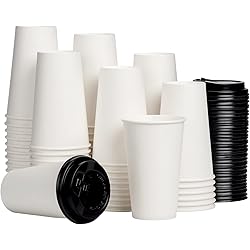 Disposable Coffee Cups with Lids 16 oz [100 pack], Hot Paper Cups, To Go Coffee Cups with Lids, Compostable Eco-Friendly