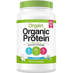 Orgain Organic Plant Based Protein Powder, Vanilla Bean, 2.74 lb