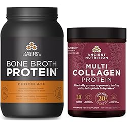 Bone Broth Protein Powder, Chocolate, 40 Servings Multi Collagen Protein Powder, Unflavored, 45 Servings by Ancient Nutrition
