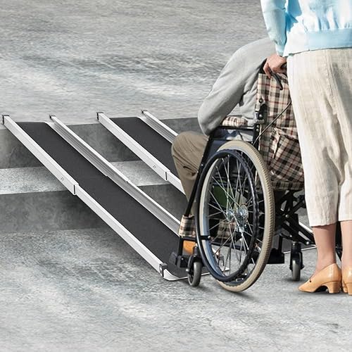 KOLO Wheelchair Ramps for Steps, 7'L x 7.4" W, 600lbs Capacity, Adjustable Aluminum Ramp, Telescoping Portable with Storage Bag, Non-Skid Surface Wheelchair Ramp for Home, Stairs, Steps2 Pack