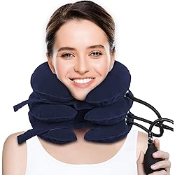 Cervical Neck Traction Device for Neck Pain Relief, Adjustable Inflatable Neck Stretcher Neck Brace, Neck Traction Pillow for Use Neck Decompression and Neck Tension Relief Blue