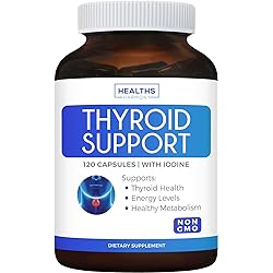 Thyroid Support with Iodine - 120 Capsules Non-GMO Improve Your Energy & Increase Metabolism - Ashwagandha Root, Zinc, Selenium, Vitamin B12 Complex - Thyroid Health Supplement - 60 Day Supply