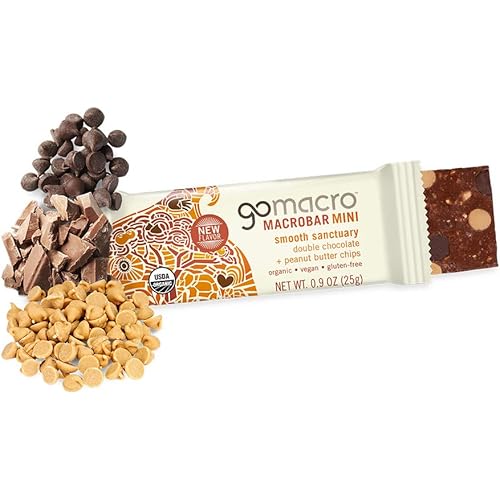 GoMacro MacroBar Mini Organic Vegan Snack Bars - Double Chocolate Peanut Butter Chips 0.90 Ounce Bars, 24 Count