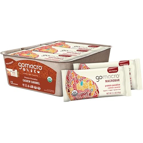 GoMacro MacroBar Organic Vegan Protein Bars - Cashew Caramel, 2.1 Oz Pack of 12