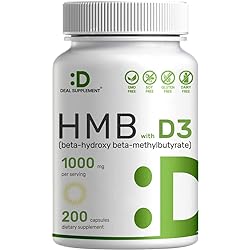 Ultra Strength HMB Supplements 1000mg with Vitamin D3 2000 IU Per Serv, 200 Capsules | Third Party Tested | Supports Muscle Growth, Retention & Lean Muscle Mass - Fast Workout Recovery