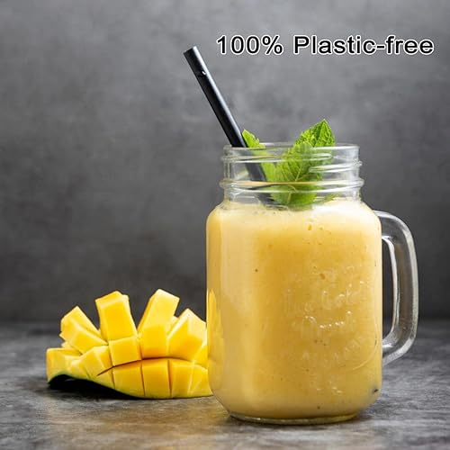 200 Count 100% Compostable Plant-Based PLA Straws-KTOB Biodegradable Black Cocktail Drinking Plasticless Straws-Eco Friendly Plastic Bar Straws
