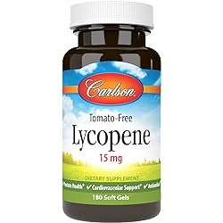 Carlson - Lycopene, 15 mg, Tomato-Free, Prostate Health & Circulation Support, Optimal Wellness, 180 Softgels