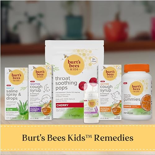 Burt's Bees Kids Throat Soothing Pops, Cherry, Red, 15 Count