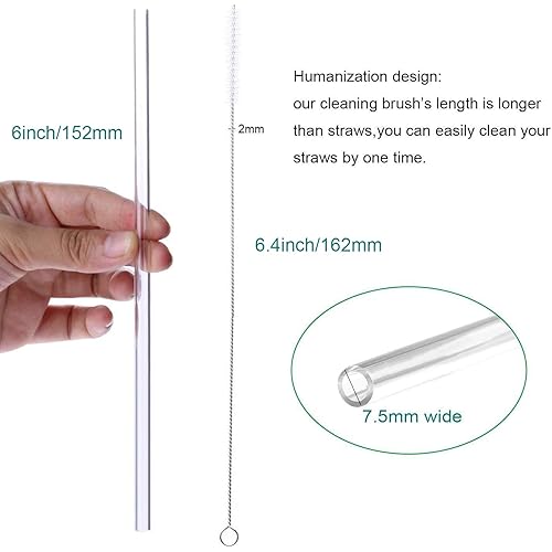 Dakoufish 12 Reusable Drinking Straws Free Cleaning Brush - Dishwasher Safe - Eco-Friendly - 15 cm 6 in x 0.75 cm - Perfect for Cocktails 6inch,Clear