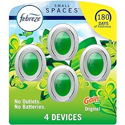 Febreze Small Spaces Air Freshener, Plug in Alternative Air Freshener for Home Long Lasting, Gain Original Scent, Bathroom Air Freshener, Closet Air Fresheners, Odor Fighter for Strong Odor 4 Count