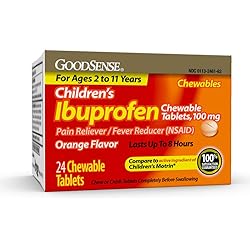 GoodSense Children's Ibuprofen Chewable Tablets, 100 mg, Orange Flavor, Pain Reliever and Fever Reducer, 24 Count