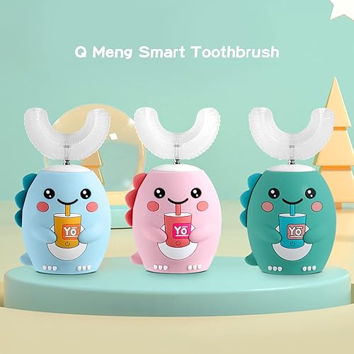 KOqwez33 Electric U-Shaped Toothbrush, Whitening Massage Toothbrush, Toothbrush Cartoon Dragon 360 Degree Cleaning Simple Operation Kids Automatic Ultrasonic Teeth Brush for Home Use - Green 7-15Year