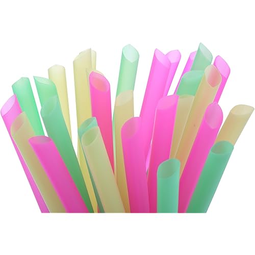 Jumbo Flexible Smoothie Plastic Straws, 100 Pcs Assorted Colors Large Bendable Disposable Milkshake Straws, Wide Bendy Boba Drinking Straws 0.47" Diameter and 8.26" long